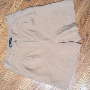 Zara Women's Beige/Camel High waisted Shorts Medium In Viscose Blend